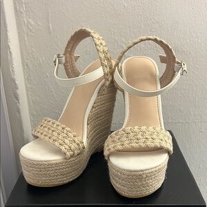 Fashion Nova Cream Braided Espadrille Platform Wedges
